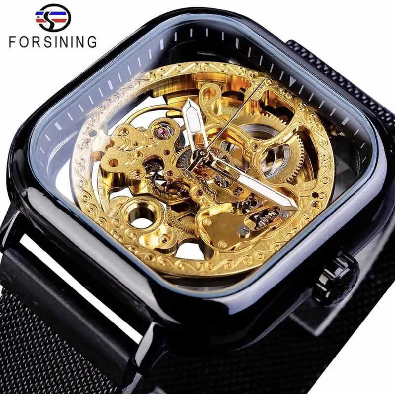 Forsining Mens Black Automatic Mechanical Steampunk Mesh Watch W159327 - Tuzzut.com Qatar Online Shopping