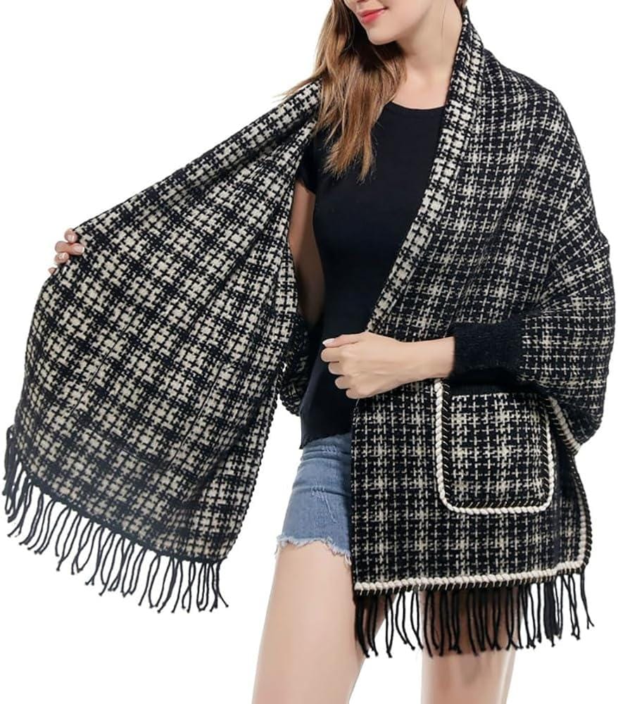 Women Pocket Shawl Woven Tassel Shawl S735110 Women Pocket Shawl Woven Tassel Shawl S735110