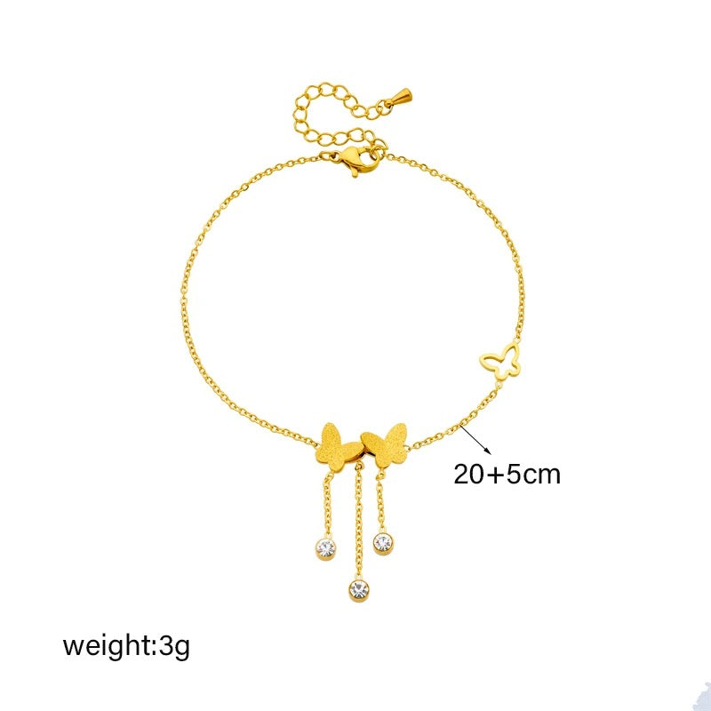 1pc Stainless Steel Butterfly Zircon Charm Anklets For Women Girl X4684792 - TUZZUT Qatar Online Shopping