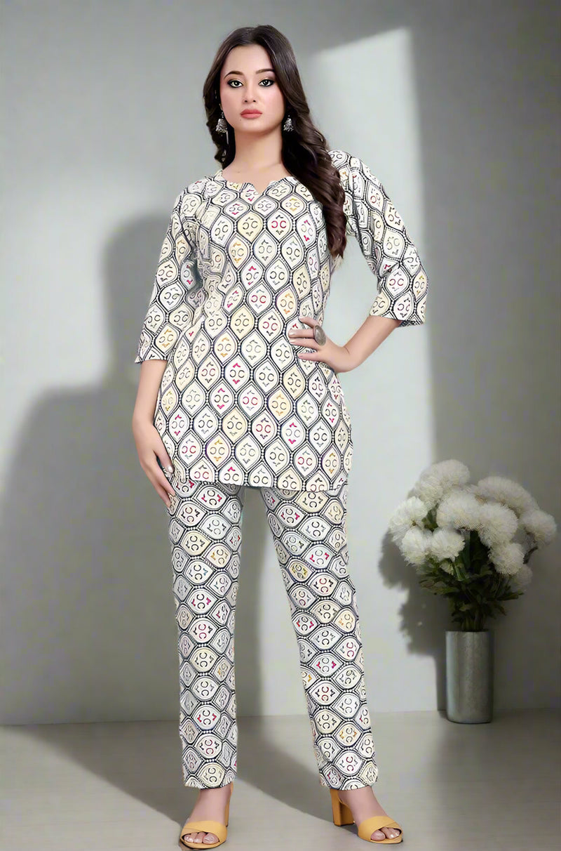 Women's Beautiful Delta Cotton Mix Fabric Printed Night suit Co-Ord Set - VKT500