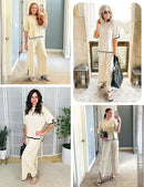 Short Sleeve Knit Pullover Top High Waist Wide Leg Pant 54804 - TUZZUT Qatar Online Shopping