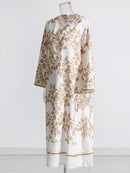 Casual Printing Dresses For Women V Neck Long Sleeve Loose Waist Patchwork Folds Elegant Dress Female Fashion 3XL S486920 - Tuzzut.com Qatar Online Shopping