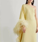 Casual Dress Ostrich Feather- trimmed Crepe Maxi Pretty Party Pastel Yellow Rayon Feather Party Dress 5MVE54 - Tuzzut.com Qatar Online Shopping