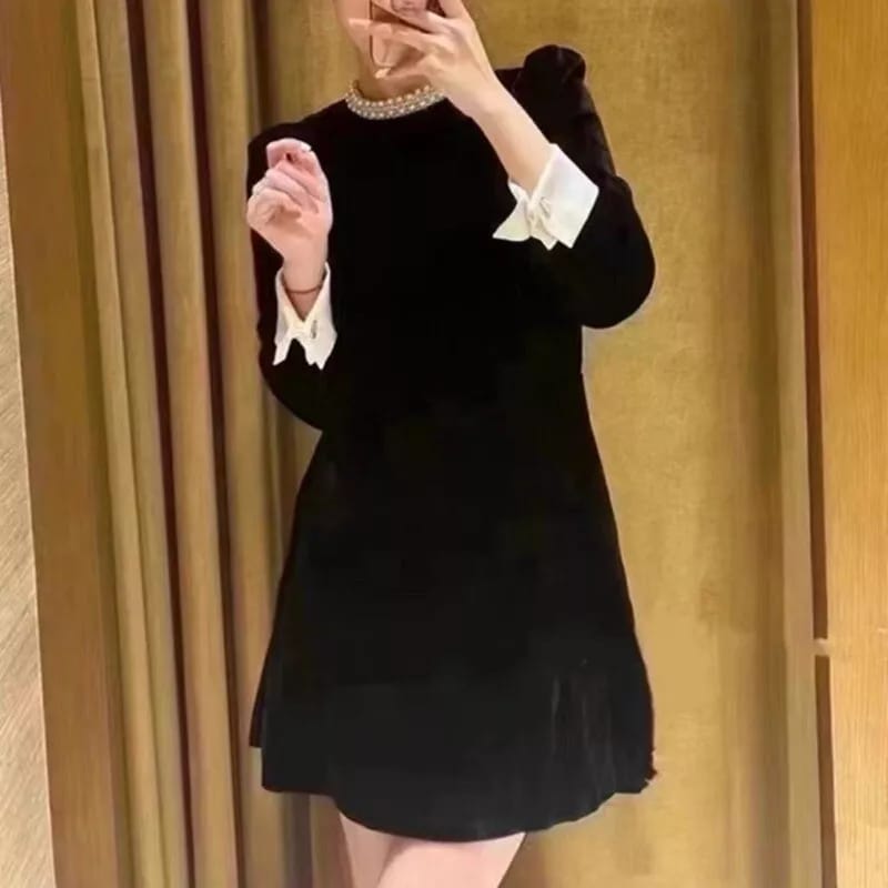 Women Long Sleeve Velvet Black Dress 005938000 Women Long Sleeve Velvet Black Dress 005938000