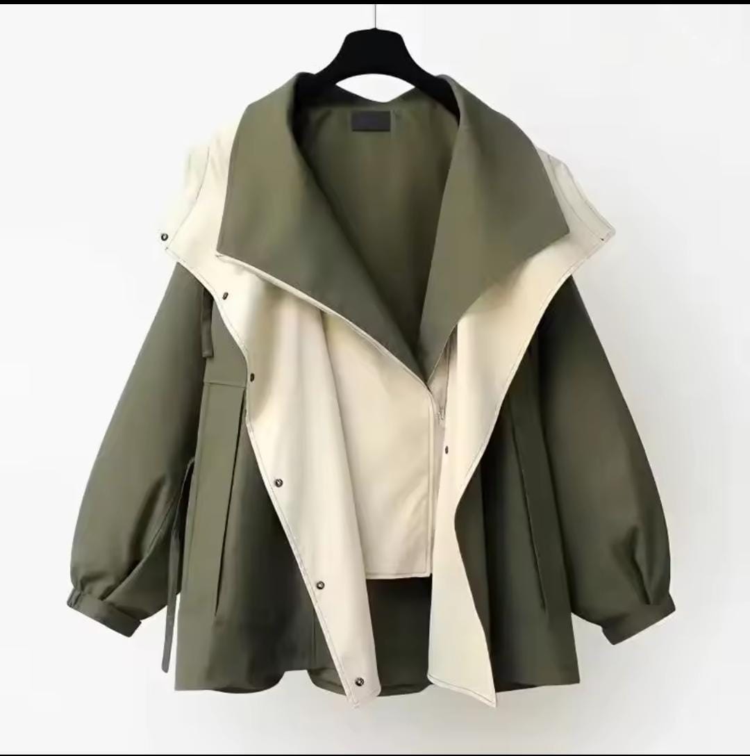 Autumn Chic Women's Windbreaker Contrast Fake Two-piece Zip Button Wind Coat Belt Hooded Casual All-match Trend Outwear Jacket M69854721 3XL Autumn Chic Women's Windbreaker Contrast Fake Two-piece Zip Button Wind Coat Belt Hooded Casual All-match Trend Outwear Jacket M69854721 3XL