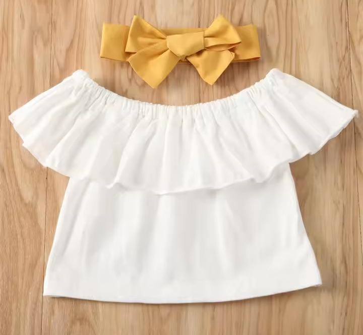 Baby Girls Off Shoulder Shirt Top Waist 3 Pcs Dress 406543 Baby Girls Off Shoulder Shirt Top Waist 3 Pcs Dress 406543