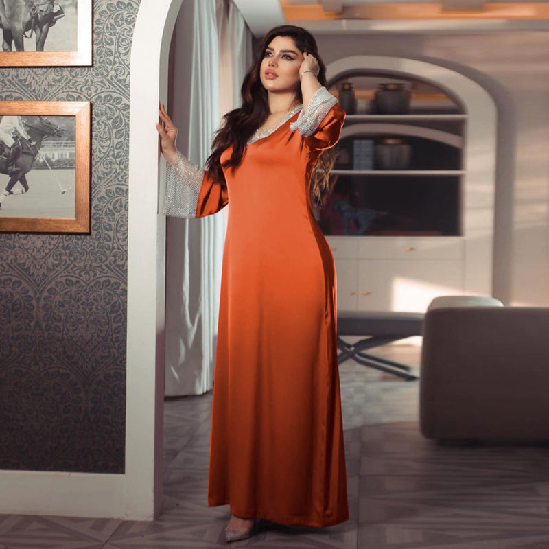 Women's Long Sleeve Solid Color Sequins/Glitter Jalabiya M 74865