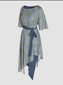 Printed Irregular Two-Piece Dress L S5030209 - TUZZUT Qatar Online Shopping