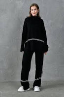 Women Knit Pullover Pants Suit Long Sleeve Turtleneck Top Wide Leg Pants B186072 - TUZZUT Qatar Online Shopping