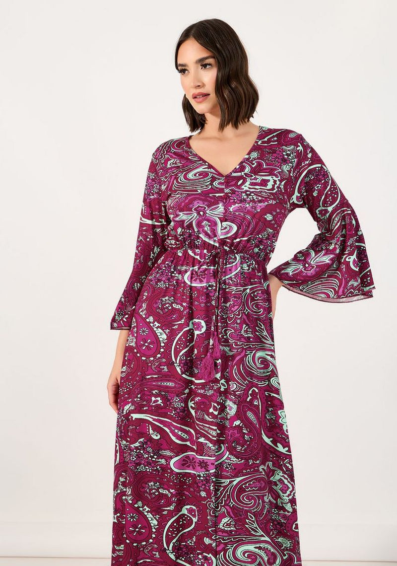 Styli Paisley Print Bell Sleeves A-Line Maxi Dress TS2345 - TUZZUT Qatar Online Shopping