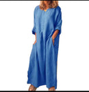 Maxi Cotton Linen Long Shirt Kaftan Dress 32354 - TUZZUT Qatar Online Shopping