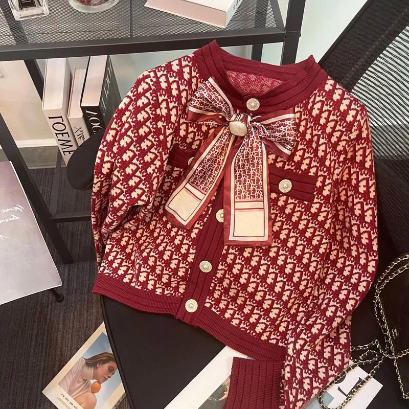 Knitted Vintage Bow Top Sweater 63481 - TUZZUT Qatar Online Shopping