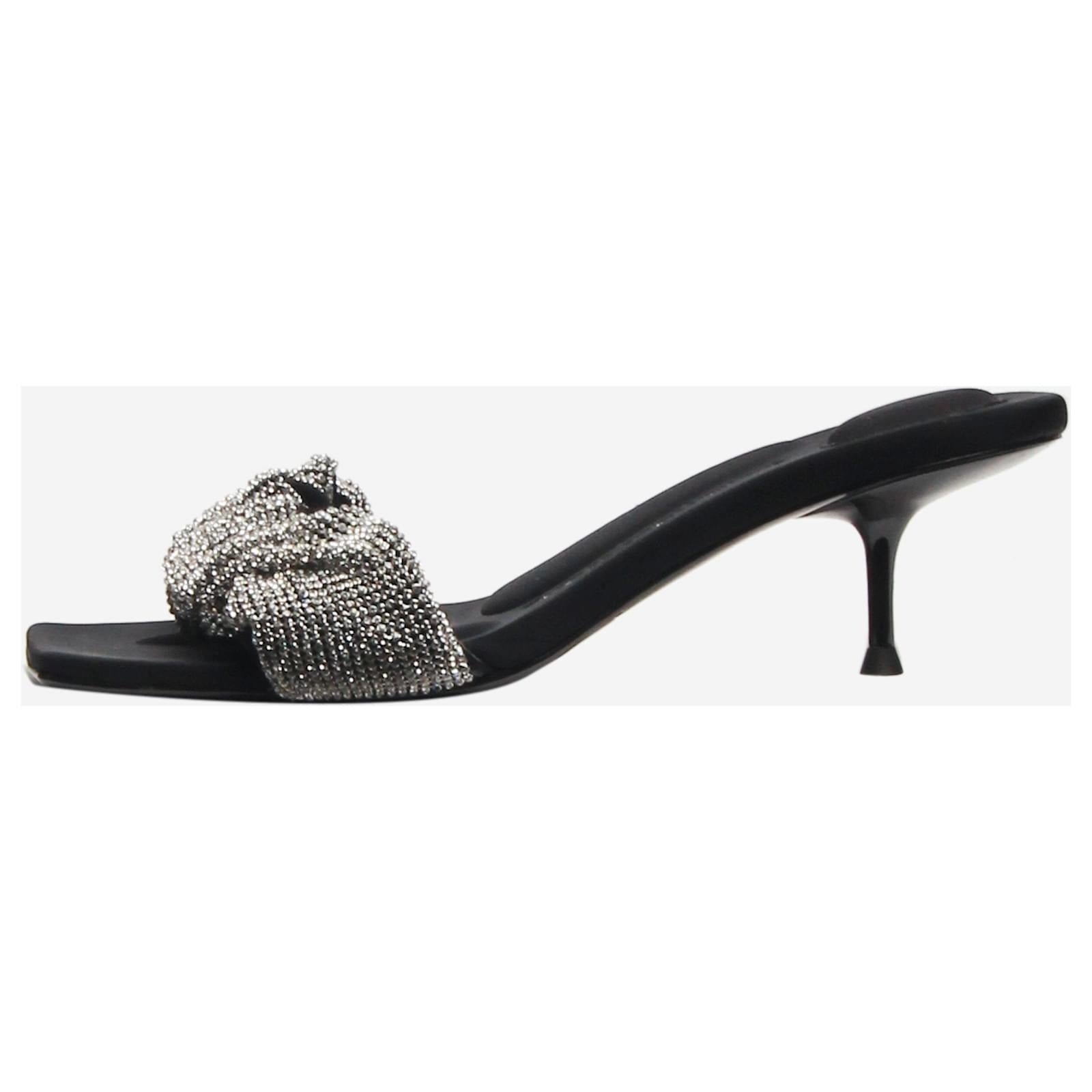 Black Crystal-embellished Kitten Heel Sandals YD718 Black Crystal-embellished Kitten Heel Sandals YD718