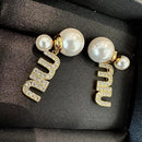 Pearl Earrings with Zircon Letters Earrings - TUZZUT Qatar Online Shopping