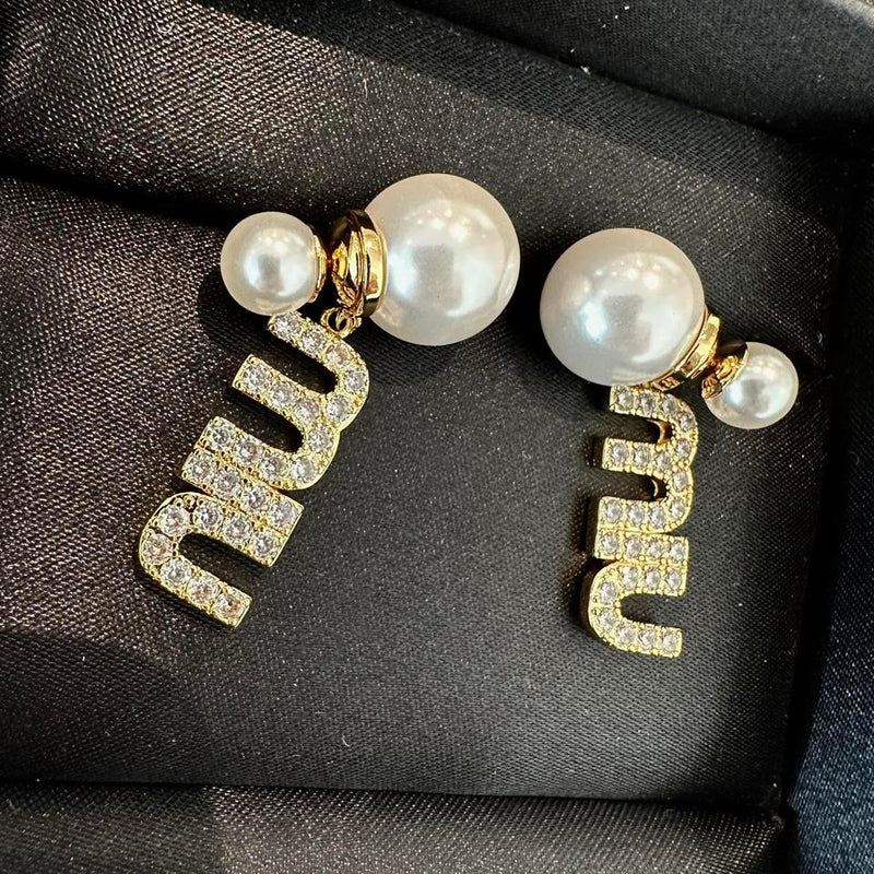 Pearl Earrings with Zircon Letters Earrings - TUZZUT Qatar Online Shopping