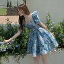 Large size French retro puff sleeve dress fat girl waist thin floral dress X4462338 - Tuzzut.com Qatar Online Shopping
