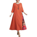 Women's Dress 3/4 Sleeve  Floral Print O-Neck Button Plus AS-2123 - TUZZUT Qatar Online Shopping