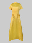 Short Sleeves Pockets Solid Color Split-Joint Round-Neck Maxi Dresses 158662 - TUZZUT Qatar Online Shopping