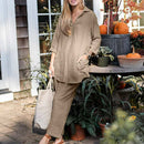 Plus Size Cotton Linen Outfits for Women 2 Piece V-Neck Blouse Wide Leg Pants Suits Solid Loose Casual Sets     B93767 - TUZZUT Qatar Online Shopping