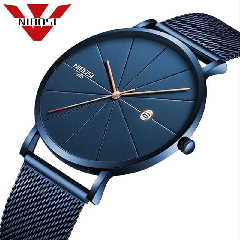 NIBOSI Men Blue Stainless Steel Ultra Thin Watches Men Classic Quartz Watches S4592618 - Tuzzut.com Qatar Online Shopping