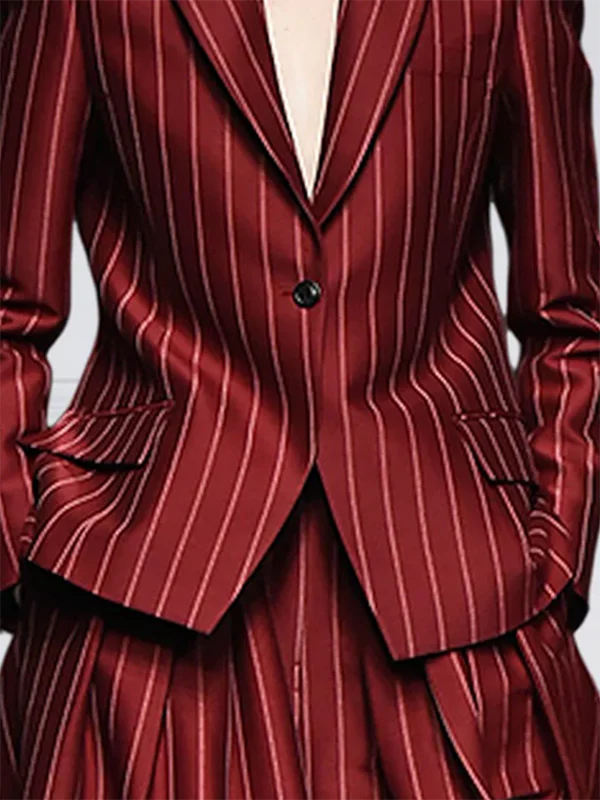 Long Sleeves Loose Striped Notched Collar Blazer Outerwear 171888 Long Sleeves Loose Striped Notched Collar Blazer Outerwear 171888