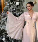 Customized Exquisite Elegant V-neck A-line Beading Draped Anke Length Skirts Charmeuse Evening Dresses   S2971456 - TUZZUT Qatar Online Shopping