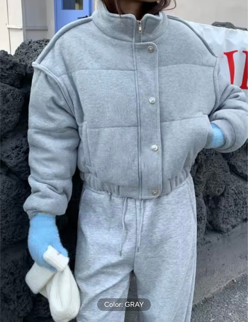 Simple Gray Stand Collar Short Coat Women 3522 - TUZZUT Qatar Online Shopping