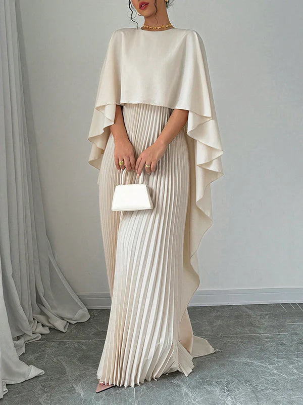 Cape High-Low Pleated Solid Color Split-Joint Round-Neck Evening Dresses 172586 Cape High-Low Pleated Solid Color Split-Joint Round-Neck Evening Dresses 172586