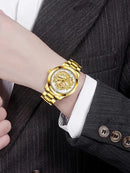 Men Chinese Dragon Pattern Dial Quartz Watch W078653 - Tuzzut.com Qatar Online Shopping