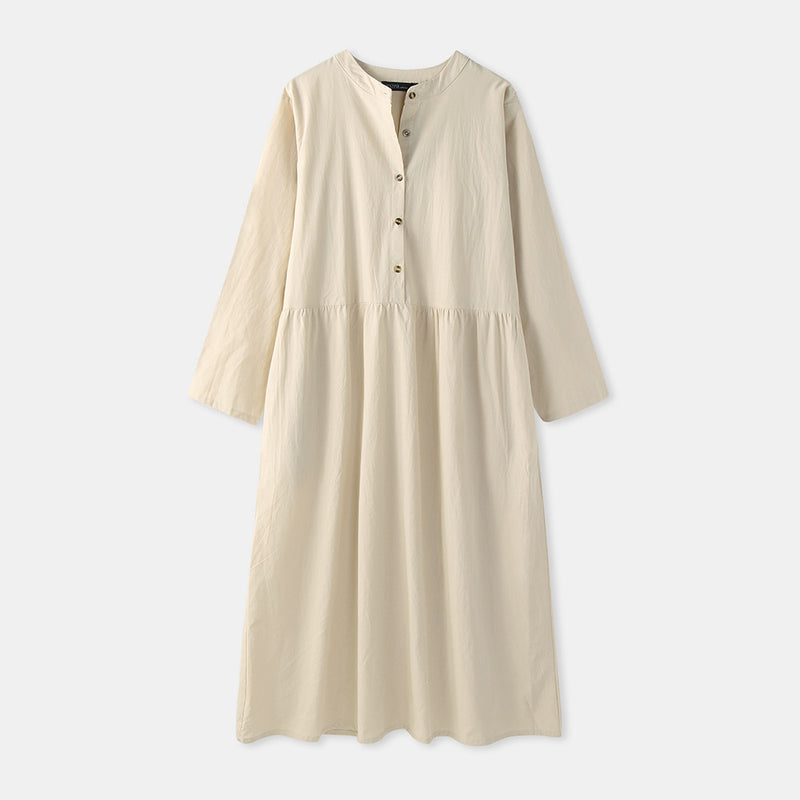 Women's Elegant Solid Cotton Robe Femme Spring Autumn Bohemian Maxi Dress Casual Long Sleeve Shirt Dresses Oversized S1832807