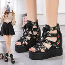 Women Floral Graphic Lace-Up Front Wedge Summer Sandals - Tuzzut.com Qatar Online Shopping