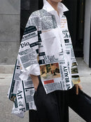 High-Low Long Sleeves Letter Print Pockets Split-Side Lapel Blouses S 124639 - TUZZUT Qatar Online Shopping