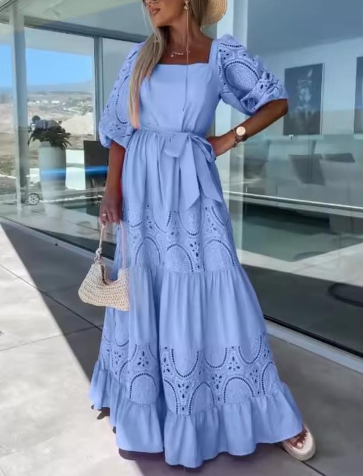 Elegant and Beautiful Women's Evening Dress, Square Collar, Lace Up, Long Dresses, Women's Fashion   B281330 - TUZZUT Qatar Online Shopping