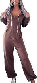 Terry Jumpsuit, Women's Casual Long Sleeve Hooded Jumpsuits, with Pockets   B200492 - TUZZUT Qatar Online Shopping