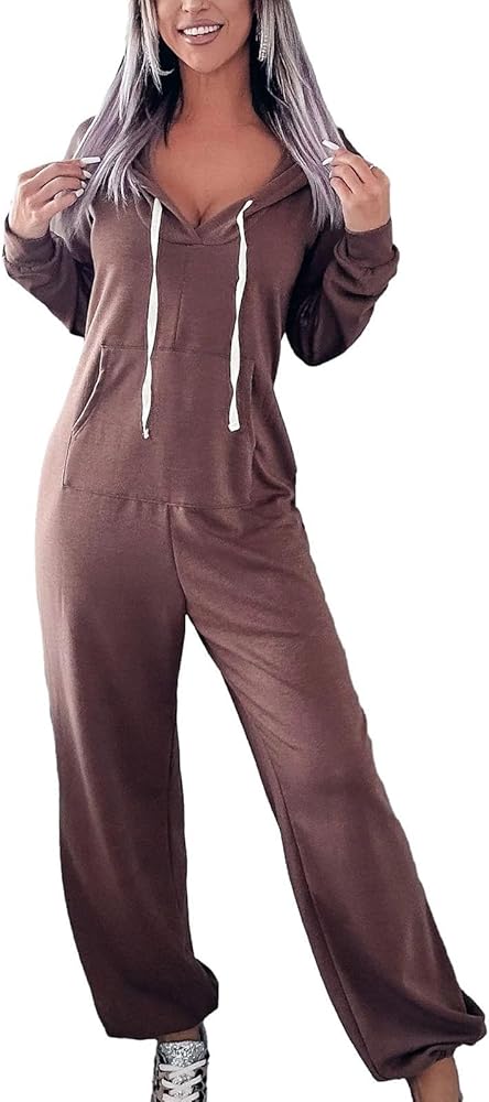 Terry Jumpsuit, Women's Casual Long Sleeve Hooded Jumpsuits, with Pockets B200492 Terry Jumpsuit, Women's Casual Long Sleeve Hooded Jumpsuits, with Pockets B200492