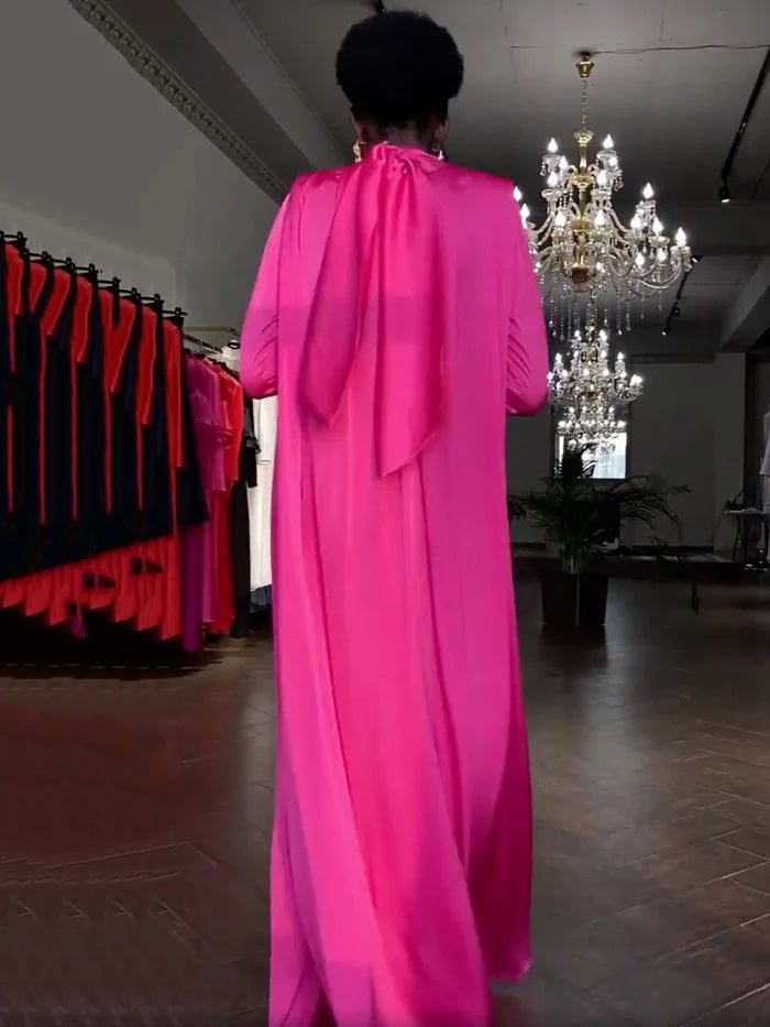 Flared Sleeves Long Sleeves Solid Color High-Neck Maxi Dresses 125662 Flared Sleeves Long Sleeves Solid Color High-Neck Maxi Dresses 125662