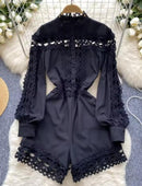 Women Retro Lace High Waist Slim Casual Shorts   S5004430 - TUZZUT Qatar Online Shopping