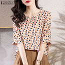 ZANZEA Women Round Neck Printed Commute Tops Shirt Office Lady Short Sleeve Blouse S4635528 - Tuzzut.com Qatar Online Shopping