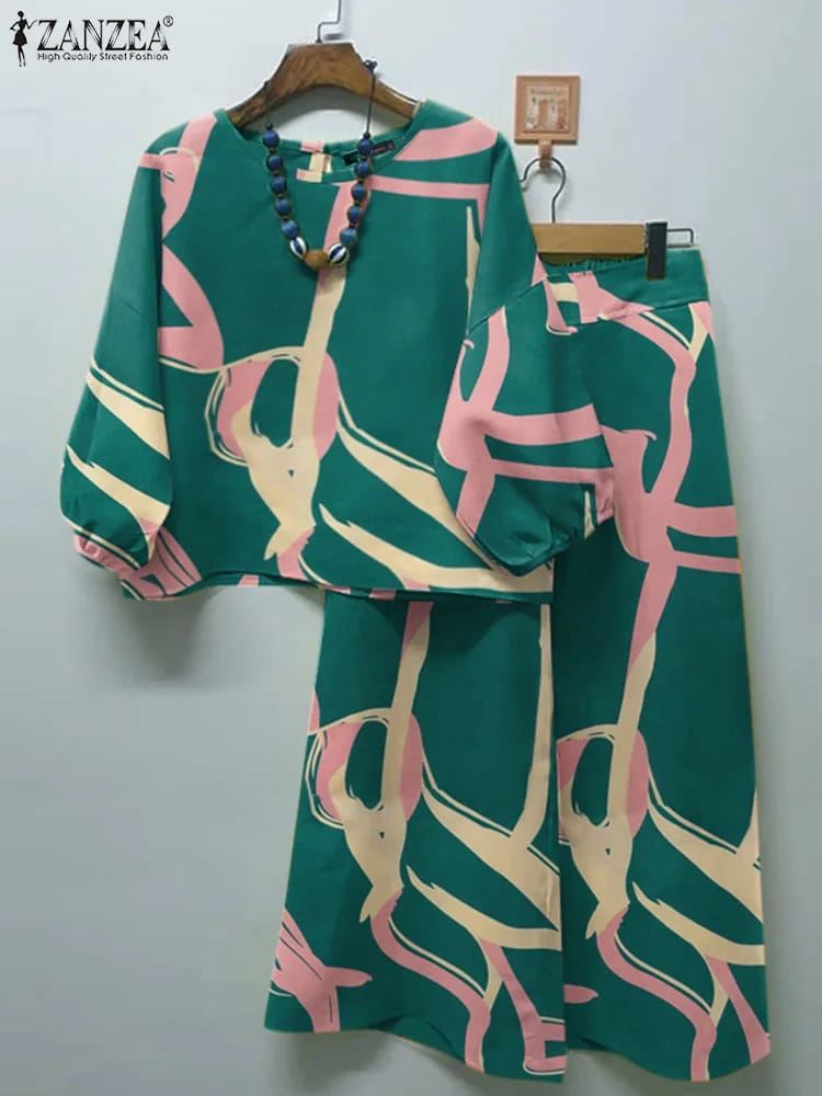 Print Sets for Women Vintage Tracksuits 3/4 Sleeve Tops Wide Leg Pants OL Outfits Summer 2 Piece Sets B278901 Print Sets for Women Vintage Tracksuits 3/4 Sleeve Tops Wide Leg Pants OL Outfits Summer 2 Piece Sets B278901