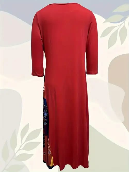 Women's Dress 3/4 Sleeve Patchwork Floral Print O-Neck Button Plus P-8745 Women's Dress 3/4 Sleeve Patchwork Floral Print O-Neck Button Plus P-8745