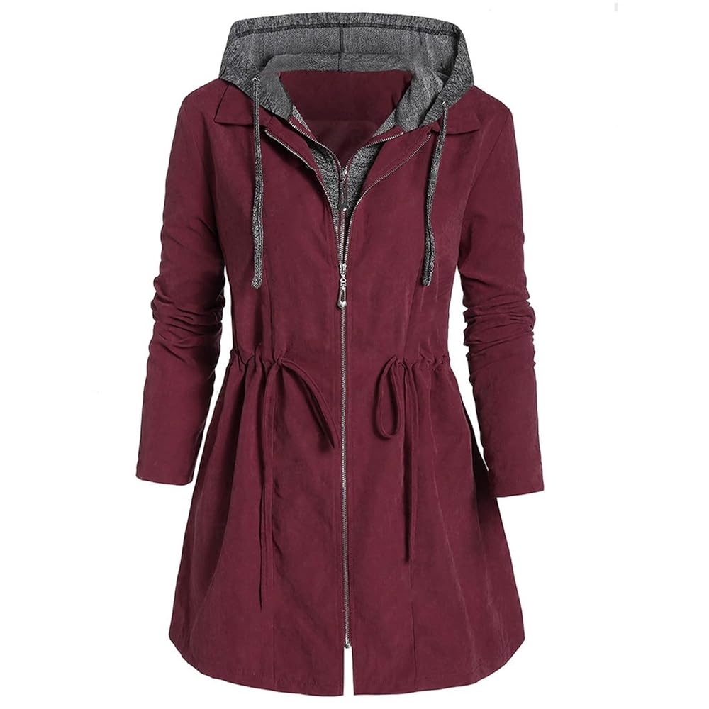 Women's double Row Zipper Fake Two Coat With Hood J46273 Women's double Row Zipper Fake Two Coat With Hood J46273