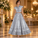 White & Navy Paisley Short-Sleeve Shirt and Maxi Skirt Set MC-A38