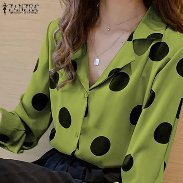 ZANZEA Long Sleeve Polka Dot Office Blouse Shirt L S4241880