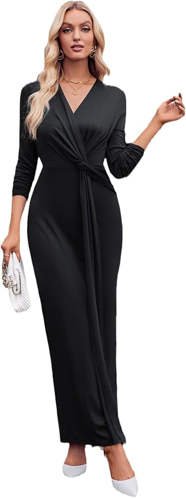 Women's Elegant Long Sleeve Solid Formal Bodycon Maxi Dress Wrap V-Neck Cocktail Parties Long Dresses X288610 Women's Elegant Long Sleeve Solid Formal Bodycon Maxi Dress Wrap V-Neck Cocktail Parties Long Dresses X288610
