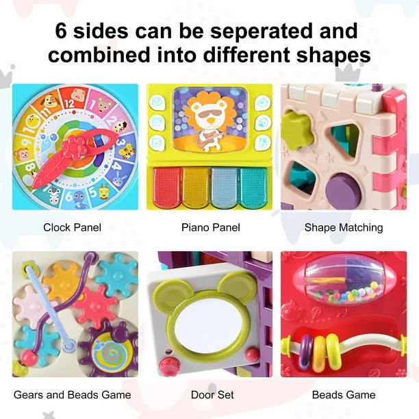 6 in 1 Baby Toddler Activity Cube Infant Development Toys, Early Educational Learning Play Cube Toy S5023562