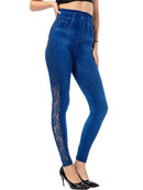 Sport Seamless Leggings Women Fitness Workout High Waist Faux Denim Jean Gym Side Floral Lace Hollow Out Pants Push Up S1696093 - Tuzzut.com Qatar Online Shopping