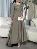 A-Line Wrap Pleated Solid Color Split-Joint V-Neck Maxi Dresses 158582 - TUZZUT Qatar Online Shopping