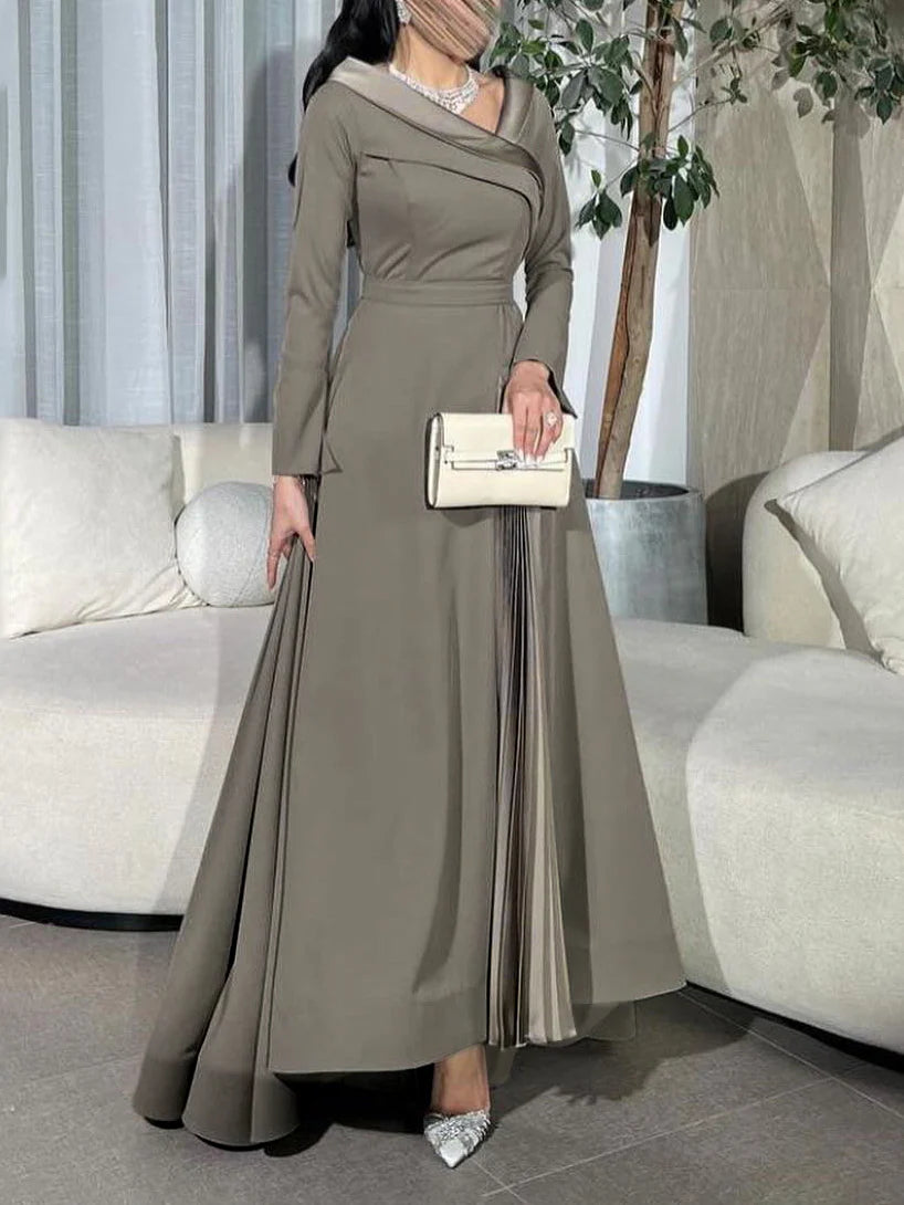 A-Line Wrap Pleated Solid Color Split-Joint V-Neck Maxi Dresses 158582 A-Line Wrap Pleated Solid Color Split-Joint V-Neck Maxi Dresses 158582
