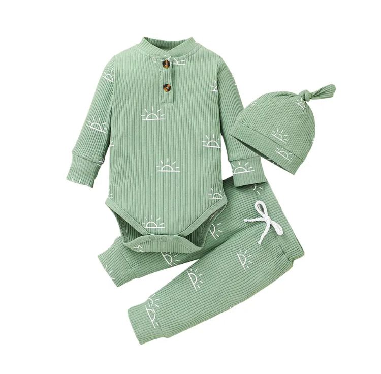 3PCS Baby Boy Clothes Set Spring Autumn Knitted V-neck Romper+infant Pants+Cap Newborn Outfit 20180077 - Tuzzut.com Qatar Online Shopping