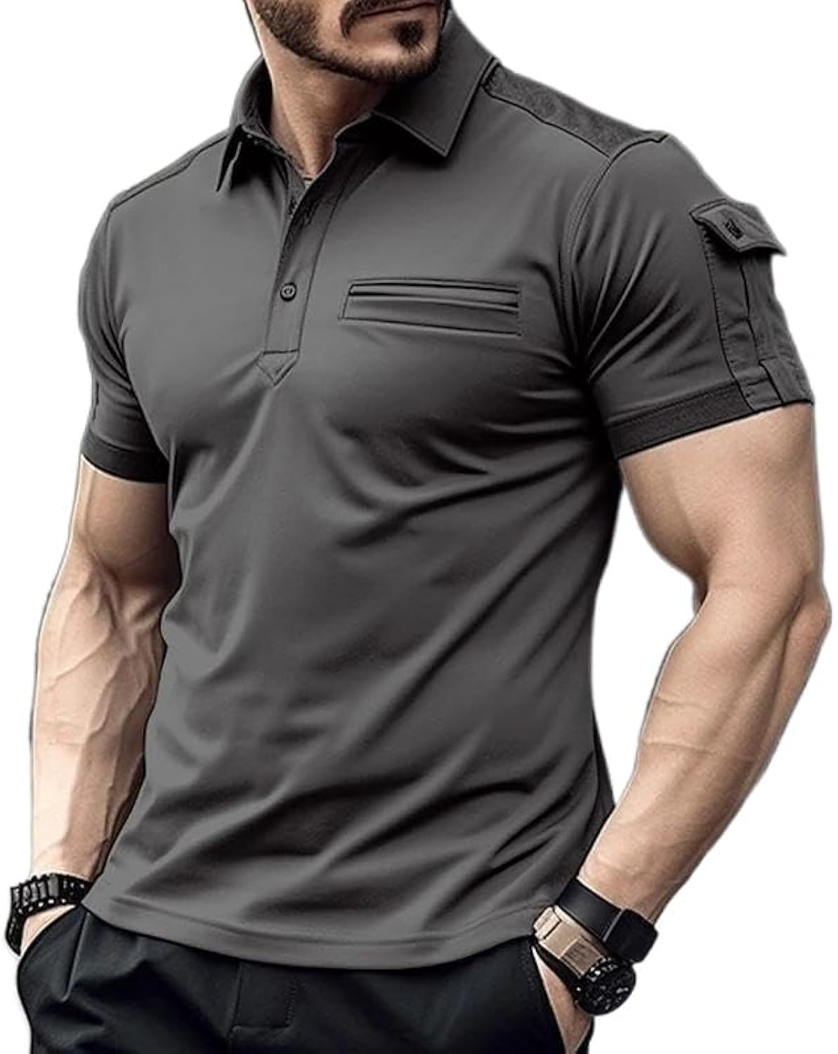 Men V Neck Stylish Short Sleeve Polo Shirt Button Sports T-Shirt with Pocket B717430 Men V Neck Stylish Short Sleeve Polo Shirt Button Sports T-Shirt with Pocket B717430